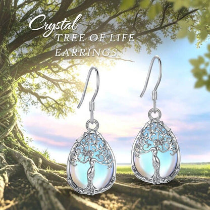 AEONSLOVE Tree of Life Crystal Earrings with Sterling Silver Ear Hooks, Dangle Drop Tree Earrings Gifts for Women - style: A01-Moonstone-Teardrop