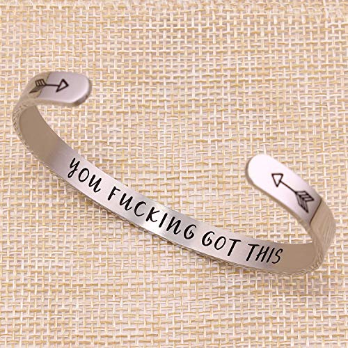 Btysun Bracelets for Women Mothers Day Bracelet Gifts from Daughter Inspirational Gifts for Women Graduation Gifts for Her Motivational Birthday Cuff Bangle Friendship Personalized Mantra Jewelry… - style: YOU f*cking got this silver-1