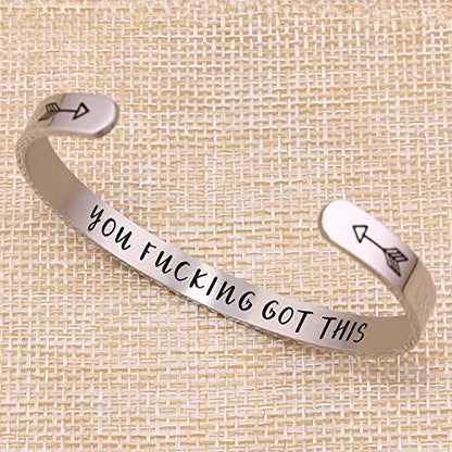 Btysun Bracelets for Women Mothers Day Bracelet Gifts from Daughter Inspirational Gifts for Women Graduation Gifts for Her Motivational Birthday Cuff Bangle Friendship Personalized Mantra Jewelry… - style: YOU f*cking got this silver-1