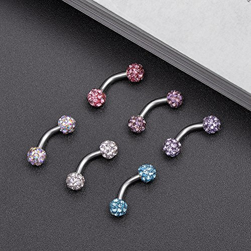 6-8-12PCS 14G 6-10mm Short Bar Tiny Heart Butterfly Evil Eye Devil Heart Snake Skull CZ Skull hand with Gem ball Stainless Steel Belly Button Rings Navel Rings for Women Barbell Eyebrow Body Piercing Jewelry - color: C:6pcs,Clay Ball