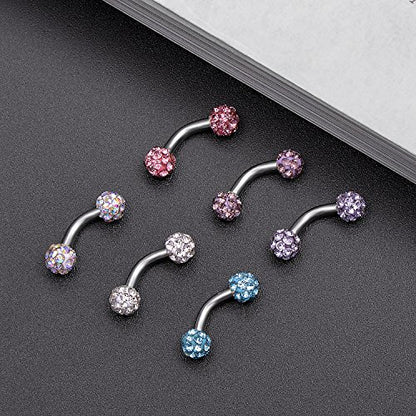 6-8-12PCS 14G 6-10mm Short Bar Tiny Heart Butterfly Evil Eye Devil Heart Snake Skull CZ Skull hand with Gem ball Stainless Steel Belly Button Rings Navel Rings for Women Barbell Eyebrow Body Piercing Jewelry - color: C:6pcs,Clay Ball
