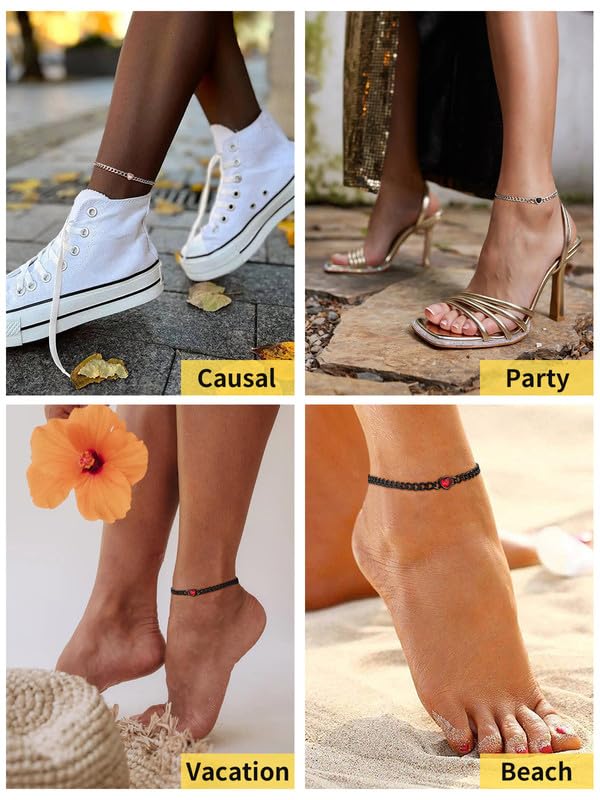 ChainsHouse Cuban Chain Anklets for Women with Heart Birthstone Jan - Dec | Stainless Steel Black Link Chain Ankle Bracelet with Birthstone, Beach Women Anklet 22cm-27cm Adjustable, with Gift Box - color: 05. May-Emerald-Black