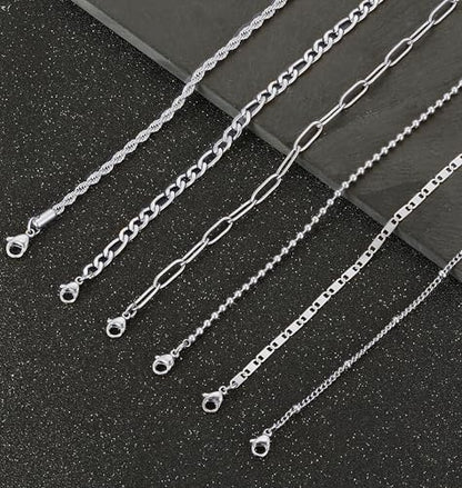8Pcs Ankle Bracelets for Women Stainless Steel Waterproof Layered Cuban Figaro Link Chain Rope Paperclip Herringbone Satellite Bead Anklets Set Summer Beach Jewelry Gold Silver Tone 8.5 Inch - color: B:Silver