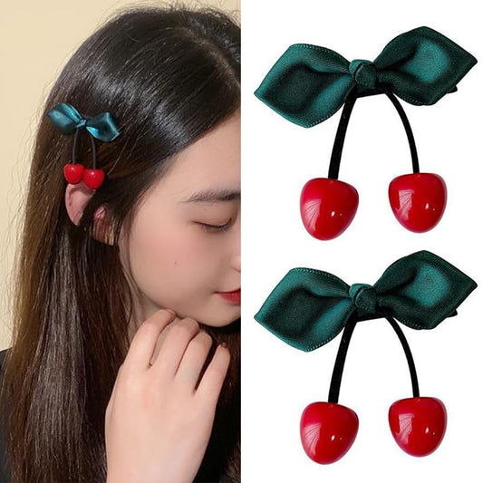 Cherry Hair Clip for Women Girls Kids 2Pcs Cute Red Cherry Hair Pins Nonslip Satin Bow Hair Barrette Snap Sweet Metal Alligator Clips for Long Thick Hair Trendy Lovely Cherry Hair Accessories - color: A, 2Pcs