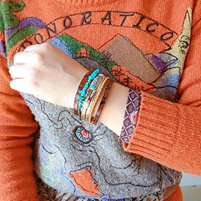 GelConnie Womens Leather Cuff Bracelet Feather Multi Strand Bracelet Wrap Bracelet Turquoise Boho Bangle Braided Leather Wristbands Bohemian Jewelry Gifts for Women Wife Sister - color: Turquoise Feather Cuff Bracelet-Brown