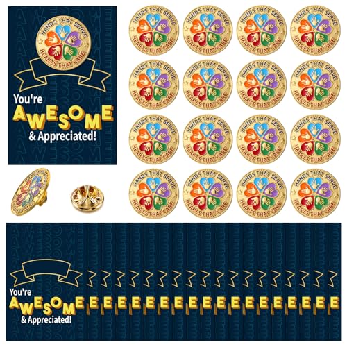 Sayglossy 30 Sets Volunteer Recognition Lapel Pins with Inspirational Card Hands That Serve Pins Employee Appreciation Gifts Bulk for Back to School Volunteer Employees Coworkers Cna Week Gifts - style: Hand-Heart