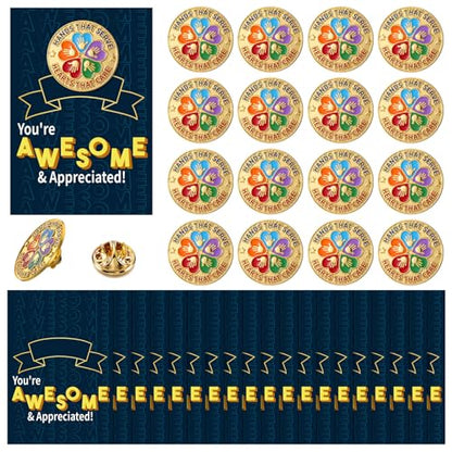 Sayglossy 30 Sets Volunteer Recognition Lapel Pins with Inspirational Card Hands That Serve Pins Employee Appreciation Gifts Bulk for Back to School Volunteer Employees Coworkers Cna Week Gifts - style: Hand-Heart