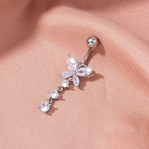 Briana Williams Belly Button Ring Belly Rings Belly Button Piercing Gold Belly Button Ring for Women Clicker Belly Ring Belly Piercing Stainless Steel 14g 10mm Blley Navel Rings Piercing Jewelry - color: C1 -4pcs, silver