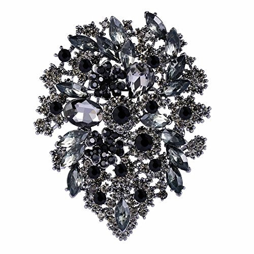 EVER FAITH Women's Austrian Crystal Vintage Style Flower Leaf Cluster Brooch Pendant - color: Black Black-Tone
