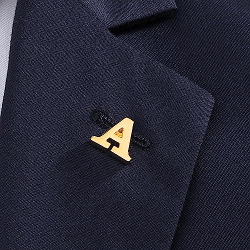 Initial Lapel Pin for Men Women, Brooch Pins for Men Suits, Metal Button Pins in 18K Gold and Silver Tone. - color: Gold-A