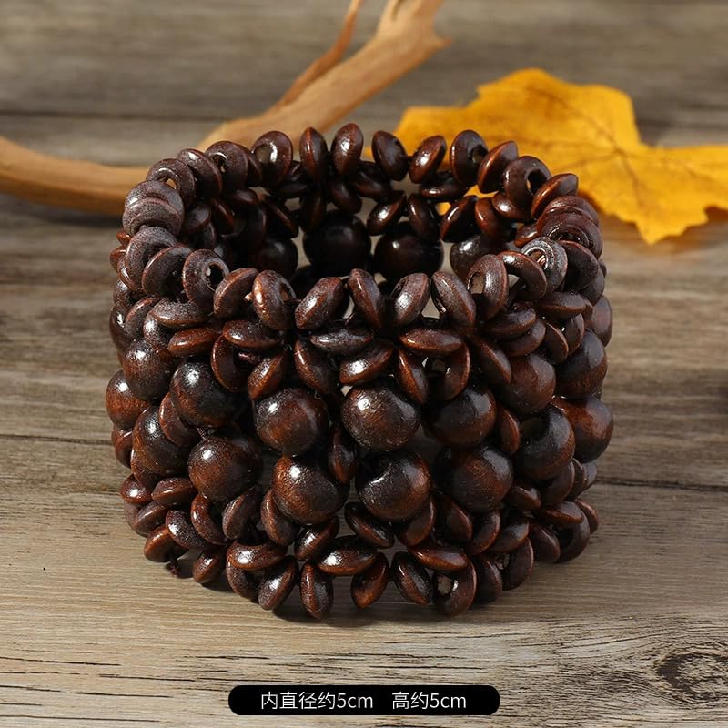 Bohemian Multicolor Natural Wooden Beads Woven Stretch Bracelets Retro Thick Coconut Shell Wood Beaded Elastic Wristband Bracelet Wide Chunky Ethnic Bangles for Women Holiday Jewelry Gifts - style: StyleH