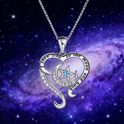 Yocoyee I Love You to the Moon and Back Heart shape Pendant Necklace Moon Star Charms Crystal Love Necklace for Women - style: BB