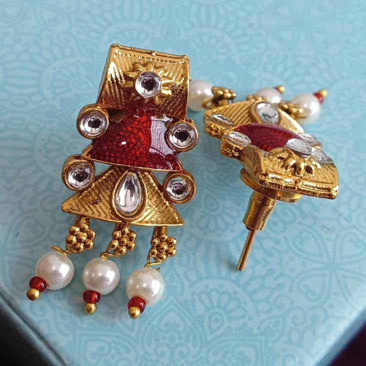 Efulgenz Indian Wedding Antique Crystal Faux Pearl Necklace Set for Women - color: Red