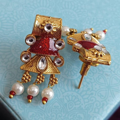 Efulgenz Indian Wedding Antique Crystal Faux Pearl Necklace Set for Women - color: Red