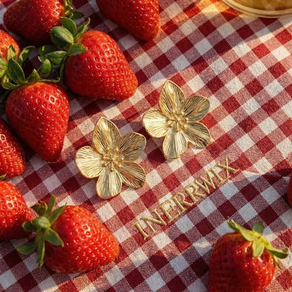 Chunky Gold Plated Flower Statement Drop Earrings for Women | Hypoallergenic 18K Gold Plated Textured Petal Wing, Large Statement Dangle Earrings for Wedding Party - color: Gold flower-A