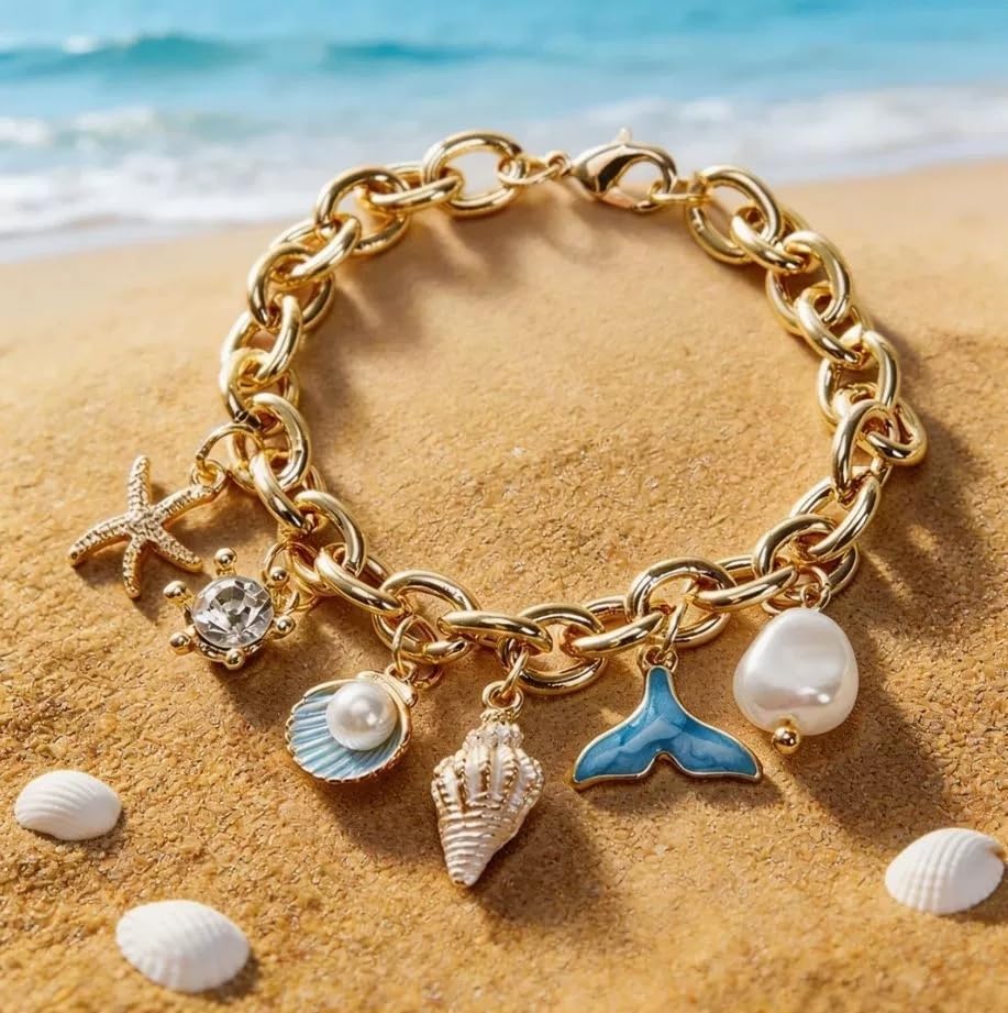Bohemia Sea Shell Starfish Conch Charm Bracelets Hawaiian Sea Themed Faux Pearl Charm Bracelets Anklet for Women Summer Beach Vacation Jewelry Gifts - style: StyleE