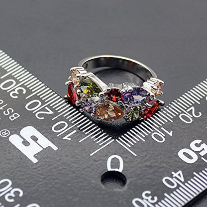 Hermosa Women's Band Rings, Women Sterling Silver Multi Gemstone Statement Open Rings with Amethyst Garnet Ruby Blue Sapphire