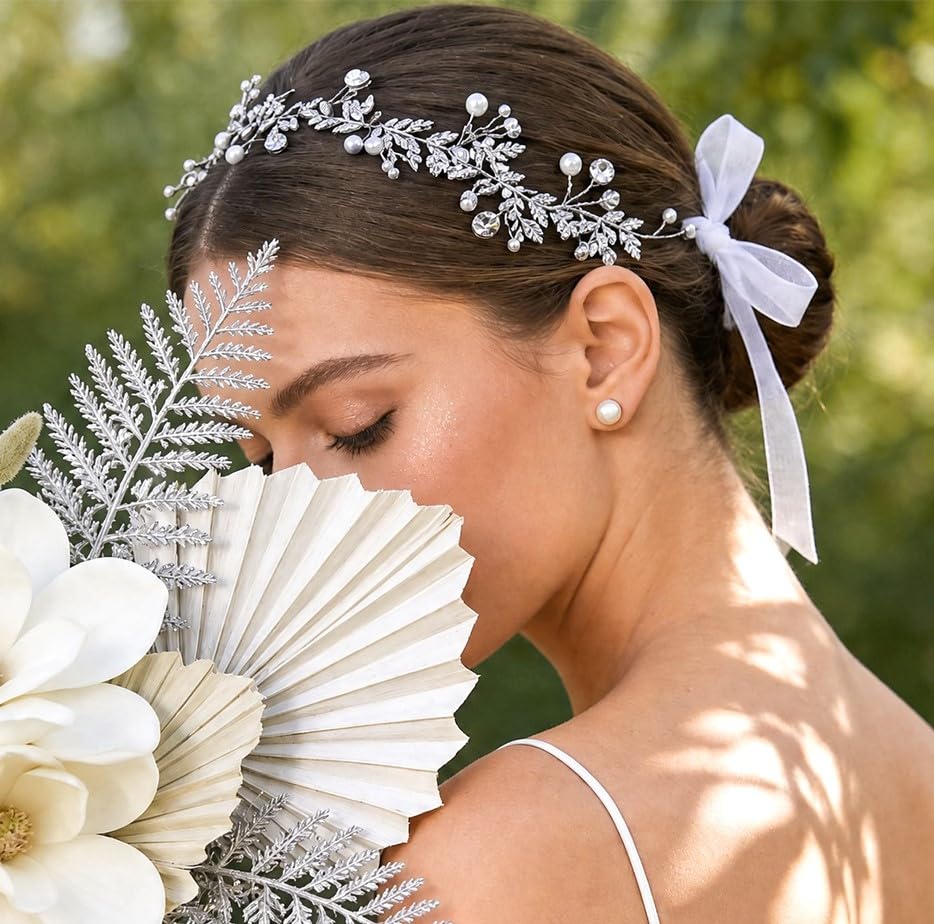 Bridal Headpiece Wedding Headband Rhinestone Hair Accessories for Birthday Party First Communion (Silver) - color: Silver