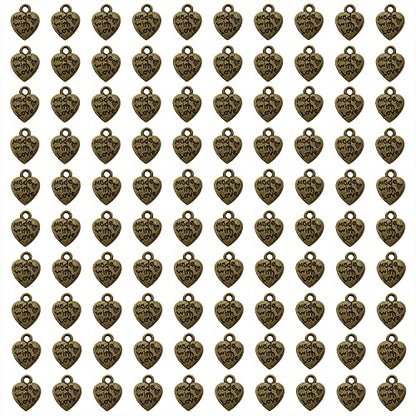 Shapenty 100PCS Mini Metal Beads Heart Shaped “Made with Love” Charms Bulk for DIY Craft Keychain Necklace Pendants Bracelets Earrings Jewelry Making Findings - color: Bronze
