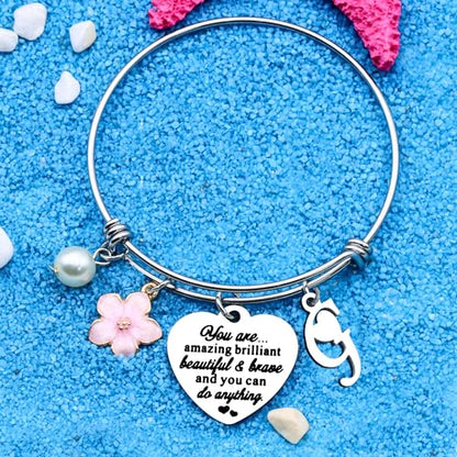 Aeora Inspirtional Bracelet Gift,Funny 26 Letter Initial A-Z Silver Heart Dangle Bangle For Women Lady Daughter Mom Sisters Friends Colleague Birthday Christmas Reminder Jewelry - color: G