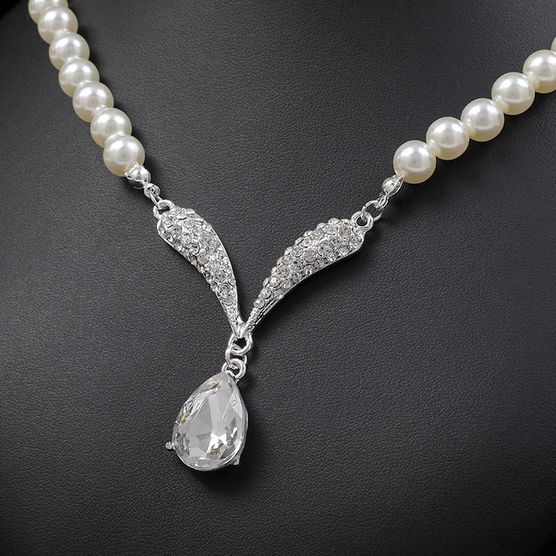 CSIYANJRY99 Pearl Necklace and Earring Set Faux Pearl Jewelry Sets for Women Imitation Beaded Pearl Necklace Bracelet Stud Earrings for Women - color: White Pearl Jewelry Set