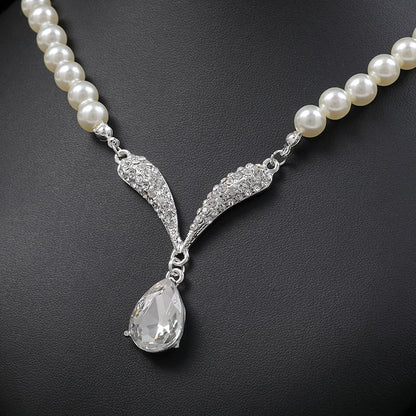 CSIYANJRY99 Pearl Necklace and Earring Set Faux Pearl Jewelry Sets for Women Imitation Beaded Pearl Necklace Bracelet Stud Earrings for Women - color: White Pearl Jewelry Set