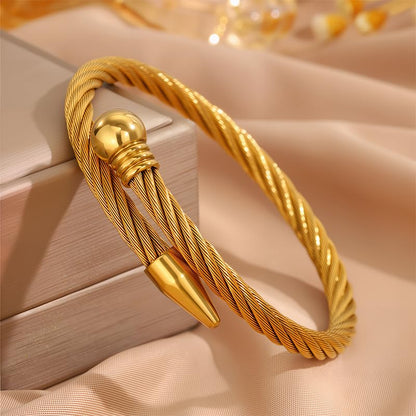 Modern Gold Bracelet for Women – Stainless Steel Braided Steel Bead Nail Bangle, Edgy Industrial Design, Everyday Fashion Jewelry