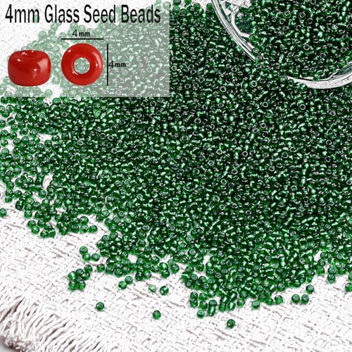 2000pcs Glass Seed Beads Bulk, 4mm 6/0 Mini Pony Spacer Small Individual Color Seed Beads for DIY Bracelet Necklaces Wrist Jewelry Making, Frosted Silver Grass Green - color: Frosted Silver Grass Green