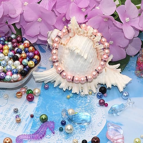 200Pcs Glass Pearl Beads Faux Pearls Round Czech Tiny Satin Luster Spacer Loose Beads Bulk with Holes Handcrafted for DIY Bracelets Jewelry Making Crafts Supplies (4MM, White)