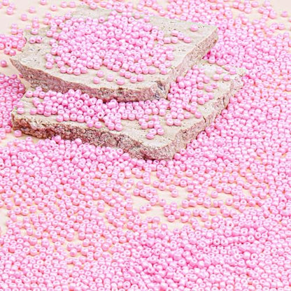 2mm Glass Seed Beads Bulk, Light Pink 12/0 Tiny Round Seed Bead, Small Mini Pony Craft Beads for Bracelet Necklace Wrist Jewelry Making Beading Weaving DIY Crafts Supplies - color: Light Pink