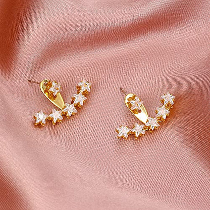 Rhinestone Star Jacket Statement Earrings for Women,14K Gold Cubic Zirconia Climber Stud Jewelry Party Prom Fashion Cartilage Earring Gifts - style: AA