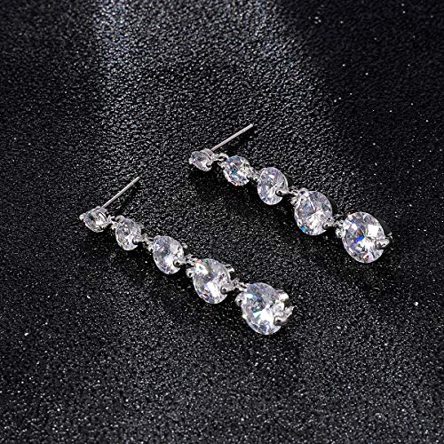 Women's Cubic Zirconia Bridal Earrings - Elegant Long Wedding Party Prom Earring for Bride Bridesmaids Crystal CZ Rhinestone Chandelier Statement Dangle Drop Earrings for girls - color: 5 Round CZ Drop Earring-silver