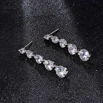 Women's Cubic Zirconia Bridal Earrings - Elegant Long Wedding Party Prom Earring for Bride Bridesmaids Crystal CZ Rhinestone Chandelier Statement Dangle Drop Earrings for girls - color: 5 Round CZ Drop Earring-silver