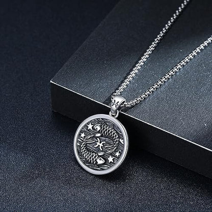 925 Sterling Silver Zodiac Constellation Necklaces for Men Women | Retro,Daily,Birthday, Graduation,Horoscope,Zodiac Sign,Hypoallergenic,with Jewelry Box - style: 2-Pisces (A-Retro Feb.19-Mar.20)