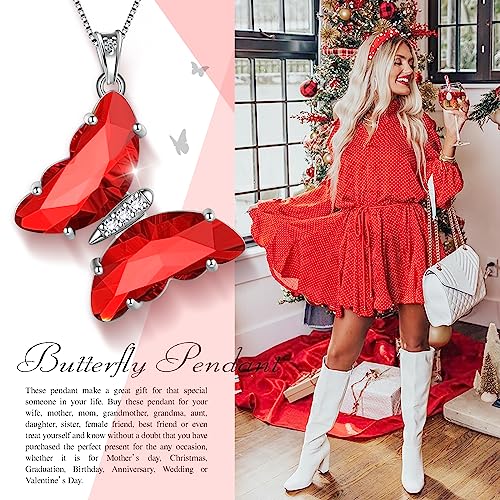 Aurora Tears Butterfly Necklace Earrings Ring Bracelet - Women 925 Sterling Silver Animal Butterflies Birthstone Pendant Crystal Wedding Birthday Jewelry - color: pendant-A.January