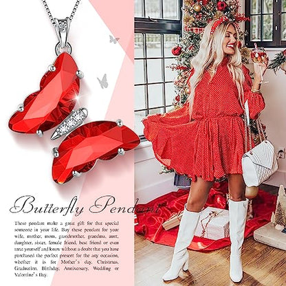 Aurora Tears Butterfly Necklace Earrings Ring Bracelet - Women 925 Sterling Silver Animal Butterflies Birthstone Pendant Crystal Wedding Birthday Jewelry - color: pendant-A.January