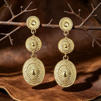 Boho Western Earrings for Women Western Feather Earrings Vintage Concho Turquoise Teardrop Dangle Earrings Country Concert Jewelry Accessories - style: Gold Oval Dangle