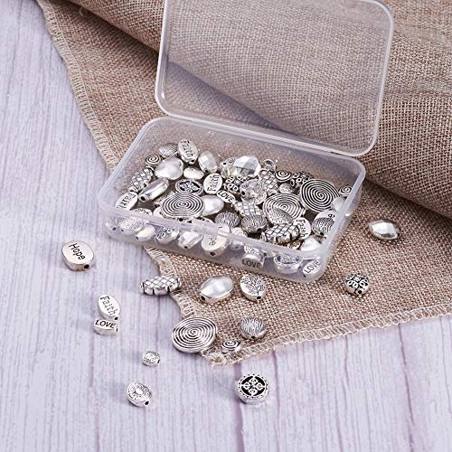 Craftdady 80Pcs Antique Silver Flat Round Oval Spacer Beads Tibetan Metal Barrel Drop Rondelle Loose Beads for Jewelry Crafts Making - color: Antique Silver, Flat Round+Oval,80pcs