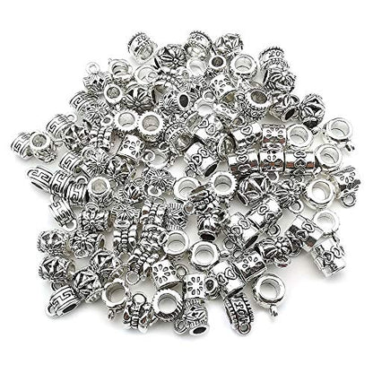 100 pcs Clasp Bail Beads Charms,Bail Tube Beads, Loose Spacer Bead,Bead Hanger Charm for Jewelry Making DIY Necklace Bracelet (M611) - color: M611
