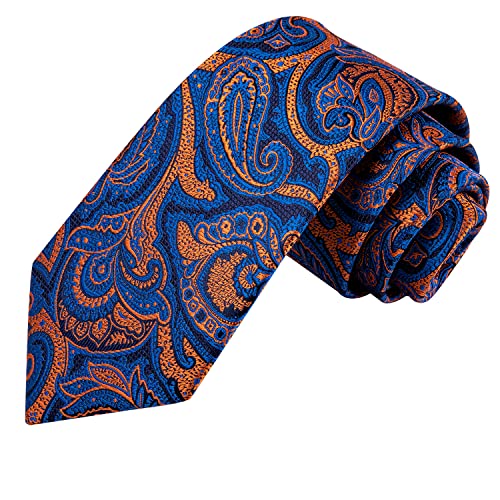 Dubulle Mens Paisley Striped Tie Woven Necktie for Men and Handkerchief Cufflinks Set Wedding Formal Business - color: Dark Blue