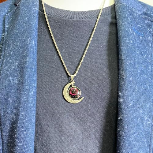 Stainless Steel Mens Necklace 12 Zodiac Moon Galaxy Pendant Necklace,22.8 Inch Stainless Steel Chain, 1.13 Inch Aries/Pisces Celestial Crescent Moon Star Sign Charm Jewelry - style: Scorpio（10.24-11.22）