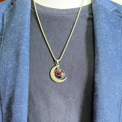 Stainless Steel Mens Necklace 12 Zodiac Moon Galaxy Pendant Necklace,22.8 Inch Stainless Steel Chain, 1.13 Inch Aries/Pisces Celestial Crescent Moon Star Sign Charm Jewelry - style: Scorpio（10.24-11.22）