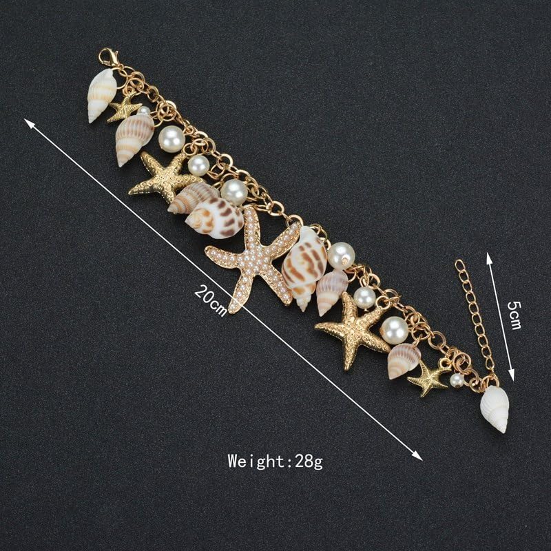 Bohemia Sea Shell Starfish Conch Charm Bracelets Hawaiian Sea Themed Faux Pearl Charm Bracelets Anklet for Women Summer Beach Vacation Jewelry Gifts - style: StyleA