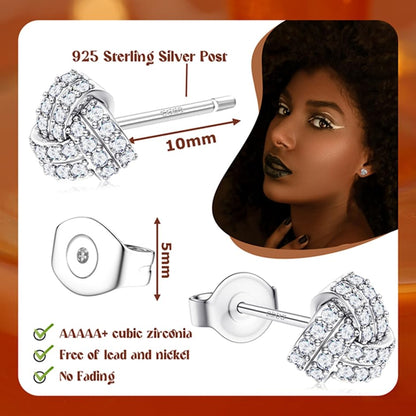 SAILIMUE Hypoallergenic Sterling Silver Stud Earrings for Women Men | Brilliant Heart Knot Round Cubic Zirconia Earring Studs for Sensitive Ears Gold Silver Tone - color: silver-C