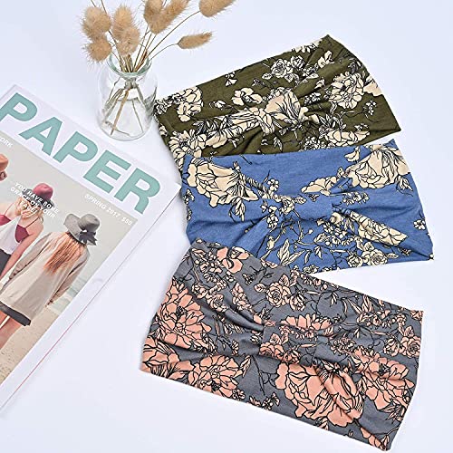 Yeshan Boho Bandeau headbands for Women Wide Bandana Knot Hair Scarf Floral Printed African Hair Bands Elastic Turban Thick Head Wraps Stretch Cotton Head Bands,Pack of 6 - color: No1(flower 6 pcs)
