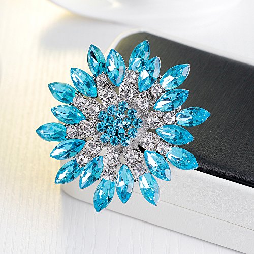 Rhinestone Sunflower Brooch for Women Sparkling Cubic Zirconia Flower Brooch Pin Elegant Large Crystal Floral Lapel Pin Dainty Clothing Hat Bag Accessories Christmas Wedding Bridal Birthday Jewelry - color: Blue