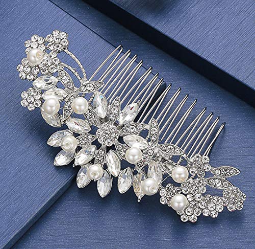 Hapibuy Crystal Wedding Hair Comb Bridal Hair Comb Pearl Wedding Headpiece Silver Hair Accessories - color: Silver