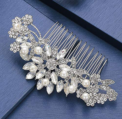 Hapibuy Crystal Wedding Hair Comb Bridal Hair Comb Pearl Wedding Headpiece Silver Hair Accessories - color: Silver
