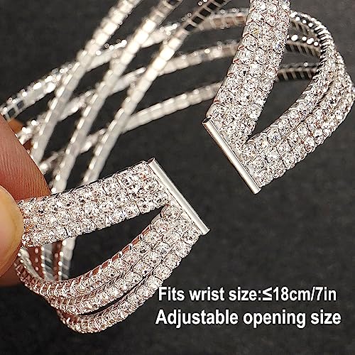 Suyi Rhinestone Bracelet for Women Silver Multilayer Cuff Bracelet Crystal Bridal Bracelets - color: Silver 1