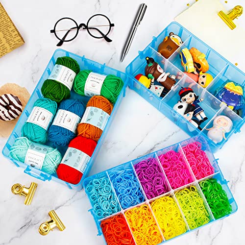 INSCRAFT 7 Layers Stackable Storage Container, 70 Adjustable Compartments (Blue) Stackable Storage Container, Perfect for Kids Toys, Art Crafts, Jewelry, Supplies, Mini Case & Letter Sticker Included - color: BLUE